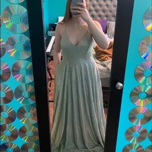 Light Green Sparkly Prom Dress Cross Back and Lace